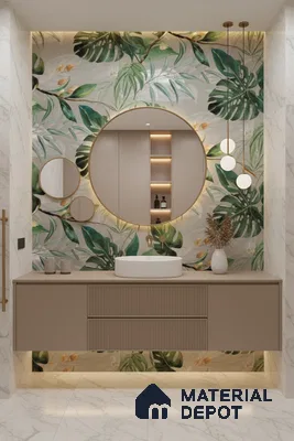 Tropical Wall Tile TL 07545 C Monstera Grey Decor B 4 ft x 2 ft Designer Tiles Vitrified Matte Finish - 9 mm | Suitable for Bathroom, Accent/Feature Wall, Basin Area