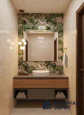 Tropical Wall Tile TL 07545 Monstera Grey Decor A 4 ft x 2 ft Designer Tiles Vitrified Matte Finish - 9 mm  Suitable For Living Room, Bedroom, Bathroom, Dining
