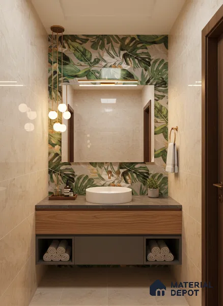 Tropical Wall Tile TL 07545 Monstera Grey Decor A 4 ft x 2 ft Designer Tiles Vitrified Matte Finish - 9 mm  Suitable For Living Room, Bedroom, Bathroom, Dining