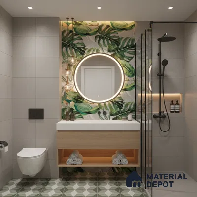 Tropical Wall Tile TL 07545 Monstera Grey Decor A 4 ft x 2 ft Designer Tiles Vitrified Matte Finish - 9 mm  Suitable For Living Room, Bedroom, Bathroom, Dining