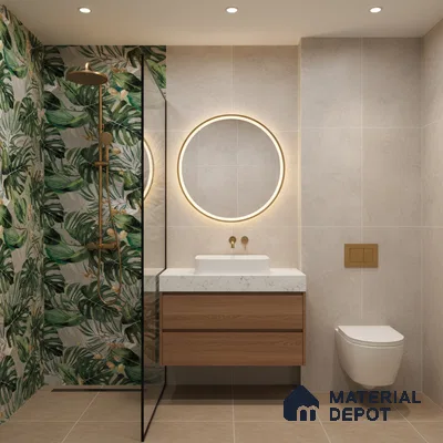 Tropical Wall Tile TL 07545 Monstera Grey Decor A 4 ft x 2 ft Designer Tiles Vitrified Matte Finish - 9 mm  Suitable For Living Room, Bedroom, Bathroom, Dining