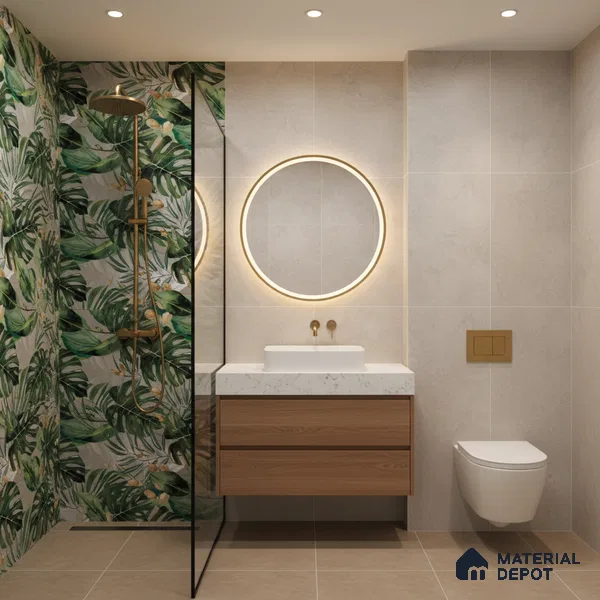 Tropical Wall Tile TL 07545 Monstera Grey Decor A 4 ft x 2 ft Designer Tiles Vitrified Matte Finish - 9 mm  Suitable For Living Room, Bedroom, Bathroom, Dining