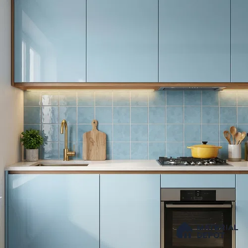 Subway Wall & Floor Tile TL 07550 D Easton Blue 7.87 inch x 7.87 inch Vitrified Glossy Finish - 9 mm  | 6 Random Design | 2 mm Spacer is Mandatory | Please Expect a Slight Variation of Pattern