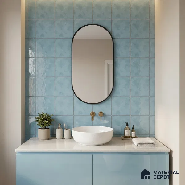 Subway Wall & Floor Tile TL 07550 D Easton Blue 7.87 inch x 7.87 inch Vitrified Glossy Finish - 9 mm | 6 Random Design | 2 mm Spacer is Mandatory | Please Expect a Slight Variation of Pattern