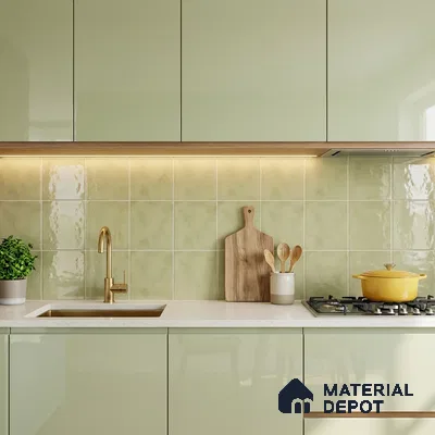 Subway Wall & Floor Tile TL 07550 F Easton Green 7.87 inch x 7.87 inch Vitrified Glossy Finish - 9 mm  | 6 Random Design | 2 mm Spacer is Mandatory | Please Expect a Slight Variation of Pattern (Sample)