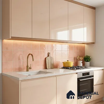 Subway Wall & Floor Tile TL 07550 L Easton Pink 7.87 inch x 7.87 inch Vitrified Glossy Finish - 9 mm  | 6 Random Design | 2 mm Spacer is Mandatory | Please Expect a Slight Variation of Pattern (Sample)