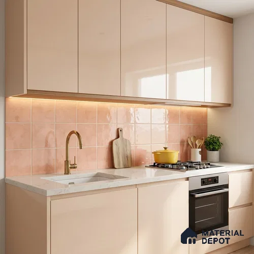Subway Wall & Floor Tile TL 07550 L Easton Pink 7.87 inch x 7.87 inch Vitrified Glossy Finish - 9 mm  | 6 Random Design | 2 mm Spacer is Mandatory | Please Expect a Slight Variation of Pattern