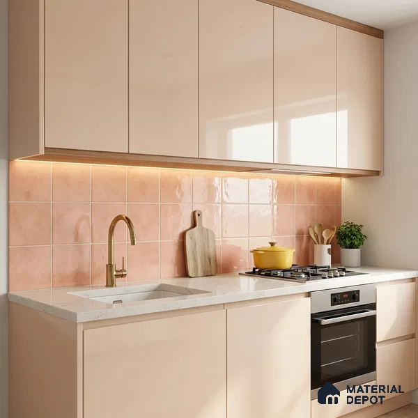 Subway Wall & Floor Tile TL 07550 L Easton Pink 7.87 inch x 7.87 inch Vitrified Glossy Finish - 9 mm  | 6 Random Design | 2 mm Spacer is Mandatory | Please Expect a Slight Variation of Pattern (Sample)