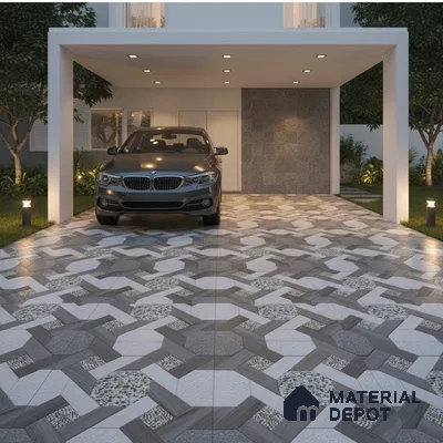 Parking Floor Tile TL 07551 Graphite Mist | 16 x 16 inch | Anti Skid Matte Finish Heavy Duty Vitrified Tile - 12 mm | Suitable For Outdoor, Terrace, Balcony | Pattern Alignment May Vary | 2-3 mm Spacer is Mandatory
