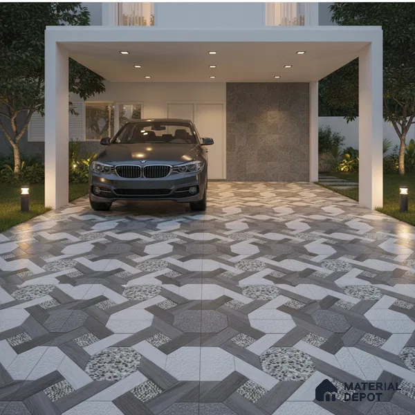 Parking Floor Tile TL 07551 Graphite Mist | 16 x 16 inch | Anti Skid Matte Finish Heavy Duty Vitrified Tile - 12 mm | Suitable For Outdoor, Terrace, Balcony | Pattern Alignment May Vary | 2-3 mm Spacer is Mandatory