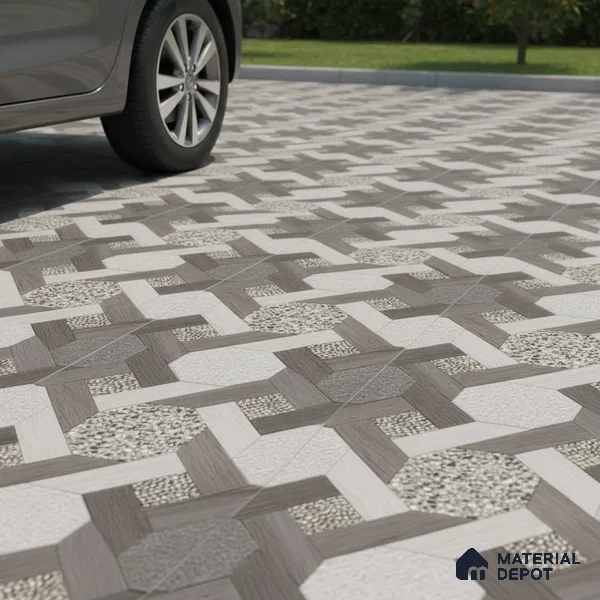 Parking Floor Tile TL 07551 Graphite Mist | 16 x 16 inch | Anti Skid Matte Finish Heavy Duty Vitrified Tile - 12 mm | Suitable For Outdoor, Terrace, Balcony | Pattern Alignment May Vary | 2-3 mm Spacer is Mandatory