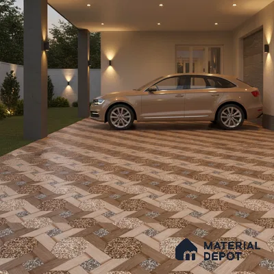 Parking Floor Tile TL 07552 Chestnut Drift | 16 x 16 inch | Anti Skid Matte Finish Heavy Duty Vitrified Tile - 12 mm | Suitable For Outdoor, Terrace, Balcony | Pattern Alignment May Vary | 2-3 mm Spacer is Mandatory
