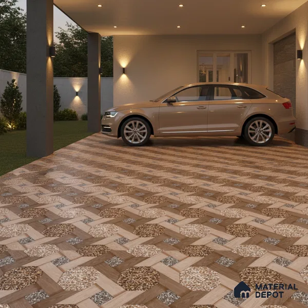 Parking Floor Tile TL 07552 Chestnut Drift | 16 x 16 inch | Anti Skid Matte Finish Heavy Duty Vitrified Tile - 12 mm | Suitable For Outdoor, Terrace, Balcony | Pattern Alignment May Vary | 2-3 mm Spacer is Mandatory