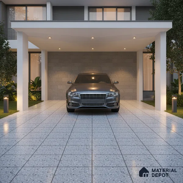 Parking Floor Tile TL 07557 Frostveil | 16 x 16 inch | Anti Skid Matte Finish Heavy Duty Vitrified Tile - 12 mm | Suitable For Outdoor, Terrace, Balcony | Pattern Alignment May Vary | 2-3 mm Spacer is Mandatory