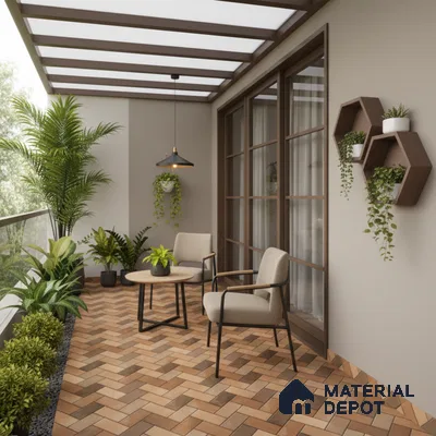 Parking Floor Tile TL 07561 Sepia Thread | 16 x 16 inch | Anti Skid Matte Finish Heavy Duty Vitrified Tile - 12 mm | Suitable For High Traffic Areas, Terrace, Balcony | Pattern Alignment May Vary | 2-3 mm Spacer is Mandatory