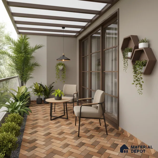 Parking Floor Tile TL 07561 Sepia Thread | 16 x 16 inch | Anti Skid Matte Finish Heavy Duty Vitrified Tile - 12 mm | Suitable For High Traffic Areas, Terrace, Balcony | Pattern Alignment May Vary | 2-3 mm Spacer is Mandatory