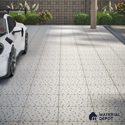 Parking Floor Tile TL 07565 Ivory Whisper | 16 x 16 inch | Anti Skid Matte Finish Heavy Duty Vitrified Tile - 12 mm | Suitable For High Traffic Areas, Terrace, Balcony | Pattern Alignment May Vary | 2-3 mm Spacer is Mandatory