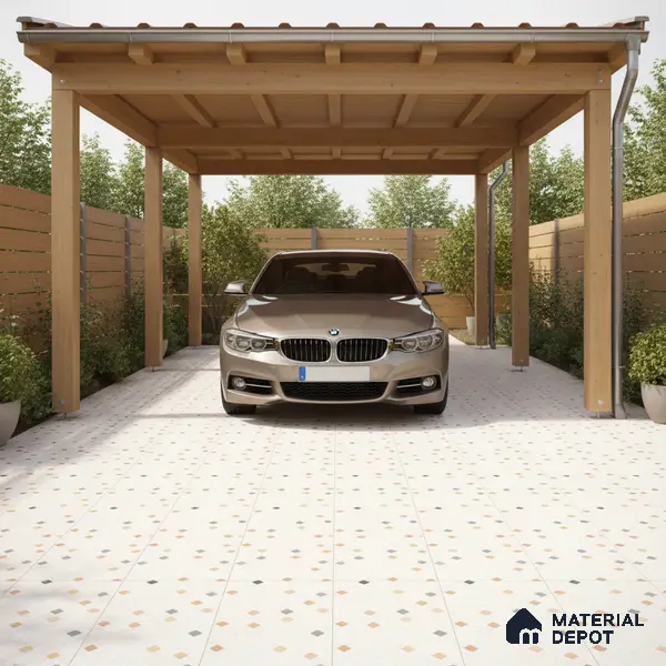 Parking Floor Tile TL 07565 Ivory Whisper | 16 x 16 inch | Anti Skid Matte Finish Heavy Duty Vitrified Tile - 12 mm | Suitable For High Traffic Areas, Terrace, Balcony | Pattern Alignment May Vary | 2-3 mm Spacer is Mandatory