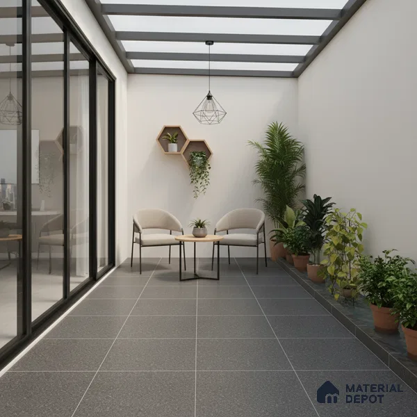 Parking Floor Tile TL 07569 Driftmetal | 16 x 16 inch | Anti Skid Matte Finish Heavy Duty Vitrified Tile - 12 mm | Suitable For High Traffic Areas, Bathroom, Balcony | Pattern Alignment May Vary | 2-3 mm Spacer is Mandatory
