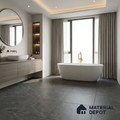 Parking Floor Tile TL 07574 Charcoal Velvet | 16 x 16 inch | Anti Slip Matte Finish Heavy Duty Vitrified Tile - 12 mm | Suitable For High Traffic Areas, Terrace, Balcony | Pattern Alignment May Vary | 2-3 mm Spacer is Mandatory