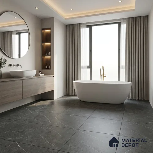 Parking Floor Tile TL 07574 Charcoal Velvet | 16 x 16 inch | Anti Slip Matte Finish Heavy Duty Vitrified Tile - 12 mm | Suitable For High Traffic Areas, Terrace, Balcony | Pattern Alignment May Vary | 2-3 mm Spacer is Mandatory