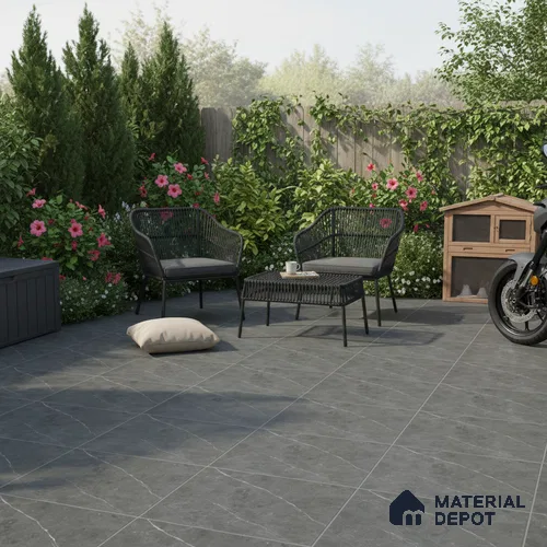 Parking Floor Tile TL 07574 Charcoal Velvet | 16 x 16 inch | Anti Slip Matte Finish Heavy Duty Vitrified Tile - 12 mm | Suitable For High Traffic Areas, Terrace, Balcony | Pattern Alignment May Vary | 2-3 mm Spacer is Mandatory