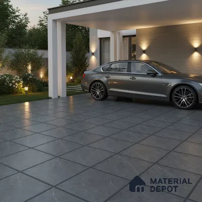 Parking Floor Tile TL 07574 Charcoal Velvet | 16 x 16 inch | Anti Slip Matte Finish Heavy Duty Vitrified Tile - 12 mm | Suitable For High Traffic Areas, Terrace, Balcony | Pattern Alignment May Vary | 2-3 mm Spacer is Mandatory