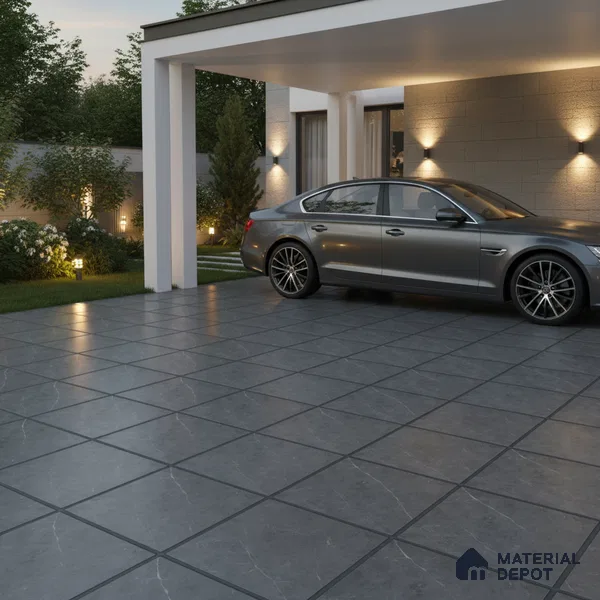 Parking Floor Tile TL 07574 Charcoal Velvet | 16 x 16 inch | Anti Slip Matte Finish Heavy Duty Vitrified Tile - 12 mm | Suitable For High Traffic Areas, Terrace, Balcony | Pattern Alignment May Vary | 2-3 mm Spacer is Mandatory