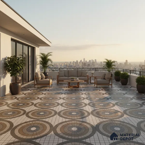 Parking Floor Tile TL 07579 Umber Echo | 16 x 16 inch | Anti Slip Matte Finish Heavy Duty Vitrified Tile - 12 mm | Suitable For High Traffic Areas, Terrace, Balcony | Pattern Alignment May Vary | 2-3 mm Spacer is Mandatory