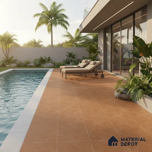 Parking Floor Tile TL 07581 Toffee Stone | 16 x 16 inch | Anti Slip Matte Finish Heavy Duty Vitrified Tile - 12 mm | Suitable For High Traffic Areas, Terrace, Balcony | Pattern Alignment May Vary | 2-3 mm Spacer is Mandatory