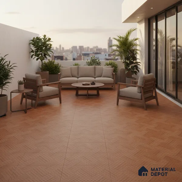 Parking Floor Tile TL 07581 Toffee Stone | 16 x 16 inch | Anti Slip Matte Finish Heavy Duty Vitrified Tile - 12 mm | Suitable For High Traffic Areas, Terrace, Balcony | Pattern Alignment May Vary | 2-3 mm Spacer is Mandatory