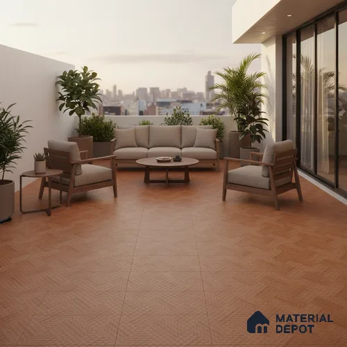 Parking Floor Tile TL 07581 Toffee Stone | 16 x 16 inch | Anti Slip Matte Finish Heavy Duty Vitrified Tile - 12 mm | Suitable For High Traffic Areas, Terrace, Balcony | Pattern Alignment May Vary | 2-3 mm Spacer is Mandatory