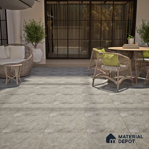 Stone Floor Tile TL 07582 C Rock Aster nero 2 ft x 2 ft Matte Finish Anti Skid Vitrified Tile - 12 mm | Suitable for Balcony, Terrace & Coutyard