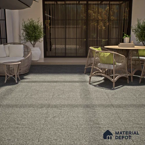 Stone Floor Tile TL 07582 Rock Infinity Black 2 ft x 2 ft Matte Finish Anti Skid Vitrified Tile - 12 mm | Suitable for Balcony, Terrace & Coutyard