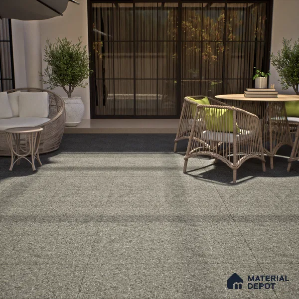 Stone Floor Tile TL 07582 Rock Infinity Black 2 ft x 2 ft Matte Finish Anti Skid Vitrified Tile - 12 mm | Suitable for Balcony, Terrace & Coutyard