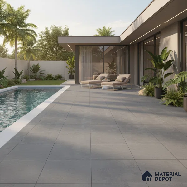 Stone Floor Tile TL 07586 B Basalt Grey 16 x 16 inch Texture Finish Vitrified Tile - 12 mm | Suitable for Parking, Outdoor & Bathroom | Pattern Alignment May Vary | 2-3 mm Spacer is Mandatory (Sample)