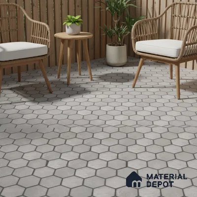 Hexagonal Floor Tile TL 07588 Hexa Gris 16 x 16 inch Texture Finish Vitrified Tile - 12 mm | Suitable for Parking, Outdoor & Bathroom | Pattern Alignment May Vary | 2-3 mm Spacer is Mandatory
