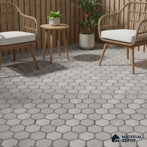 Hexagonal Floor Tile TL 07588 Hexa Gris 16 x 16 inch Texture Finish Vitrified Tile - 12 mm | Suitable for Parking, Outdoor & Bathroom | Pattern Alignment May Vary | 2-3 mm Spacer is Mandatory