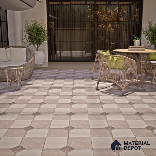 Stone Floor Tile TL 07590 B Soho Almond 16 x 16 inch Texture Finish Vitrified Tile - 12 mm | Suitable for Parking, Outdoor & Bathroom | Pattern Alignment May Vary | 2-3 mm Spacer is Mandatory