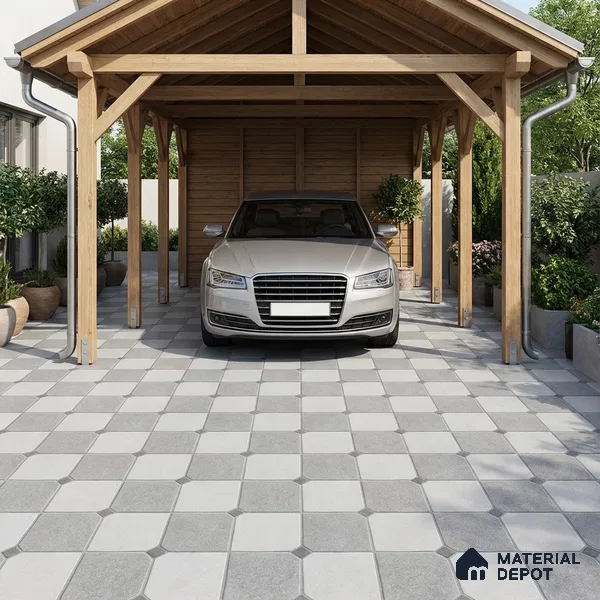 Stone Floor Tile TL 07590 Soho Grey 16 x 16 inch Texture Finish Vitrified Tile - 12 mm | Suitable for Parking, Outdoor & Bathroom | Pattern Alignment May Vary | 2-3 mm Spacer is Mandatory