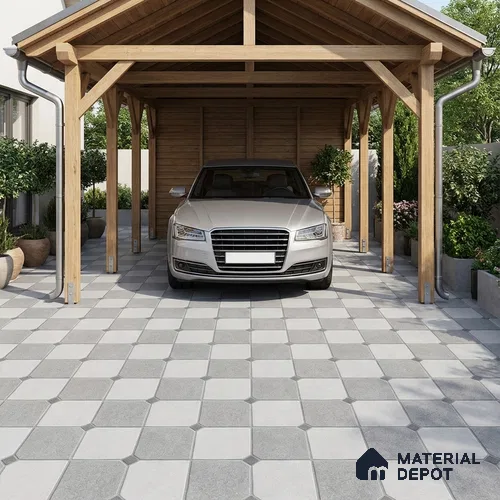 Stone Floor Tile TL 07590 Soho Grey 16 x 16 inch Texture Finish Vitrified Tile - 12 mm | Suitable for Parking, Outdoor & Bathroom | Pattern Alignment May Vary | 2-3 mm Spacer is Mandatory