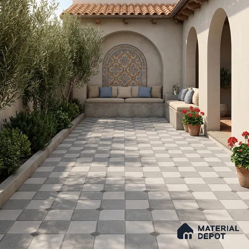 Stone Floor Tile TL 07590 Soho Grey 16 x 16 inch Texture Finish Vitrified Tile - 12 mm | Suitable for Parking, Outdoor & Bathroom | Pattern Alignment May Vary | 2-3 mm Spacer is Mandatory