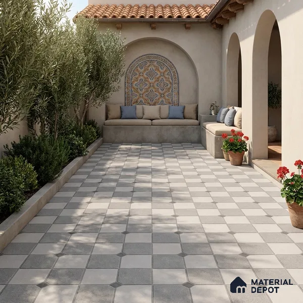 Stone Floor Tile TL 07590 Soho Grey 16 x 16 inch Texture Finish Vitrified Tile - 12 mm | Suitable for Parking, Outdoor & Bathroom | Pattern Alignment May Vary | 2-3 mm Spacer is Mandatory