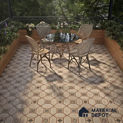 Moroccan Floor Tile TL 07591 B Retro Jasper 16 x 16 inch Texture Finish Vitrified Tile - 12 mm | Suitable for Parking, Outdoor & Bathroom | Pattern Alignment May Vary | 2-3 mm Spacer is Mandatory