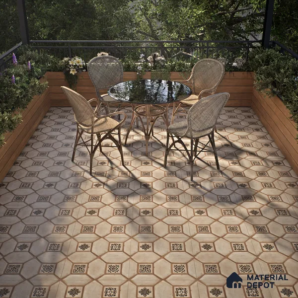 Moroccan Floor Tile TL 07591 B Retro Jasper 16 x 16 inch Texture Finish Vitrified Tile - 12 mm | Suitable for Parking, Outdoor & Bathroom | Pattern Alignment May Vary | 2-3 mm Spacer is Mandatory