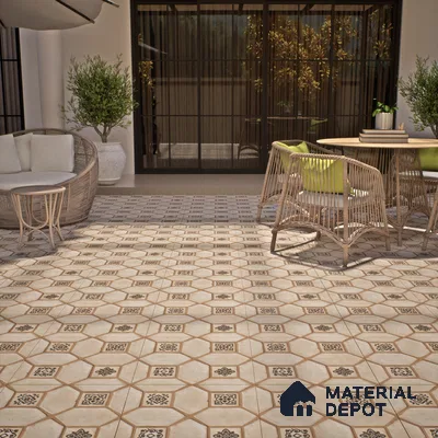 Moroccan Floor Tile TL 07591 B Retro Jasper 16 x 16 inch Texture Finish Vitrified Tile - 12 mm | Suitable for Parking, Outdoor & Bathroom | Pattern Alignment May Vary | 2-3 mm Spacer is Mandatory