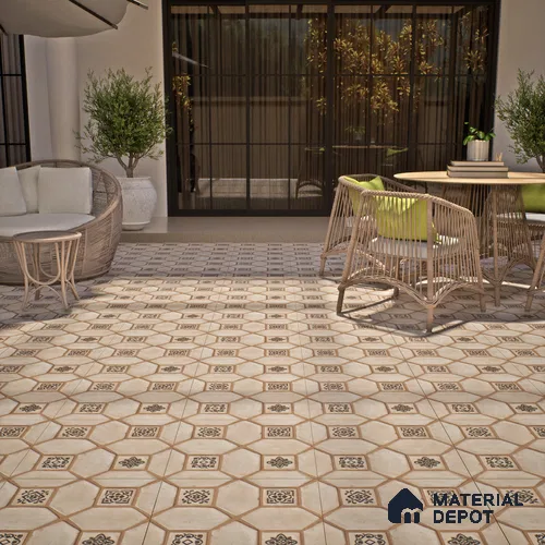 Moroccan Floor Tile TL 07591 B Retro Jasper 16 x 16 inch Texture Finish Vitrified Tile - 12 mm | Suitable for Parking, Outdoor & Bathroom | Pattern Alignment May Vary | 2-3 mm Spacer is Mandatory