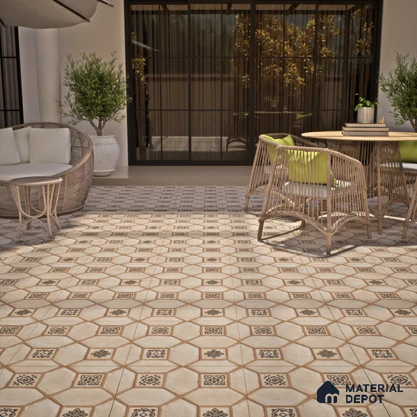 Moroccan Floor Tile TL 07591 B Retro Jasper 16 x 16 inch Texture Finish Vitrified Tile - 12 mm | Suitable for Parking, Outdoor & Bathroom | Pattern Alignment May Vary | 2-3 mm Spacer is Mandatory