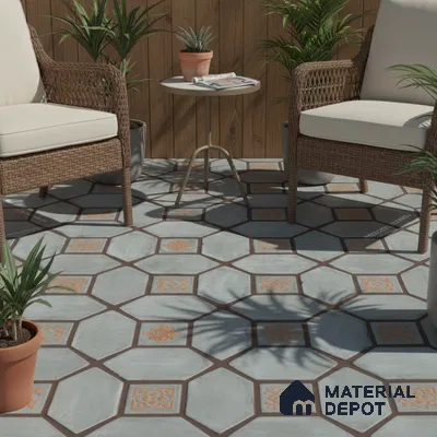 Moroccan Floor Tile TL 07591 Retro Emarald 16 x 16 inch Texture Finish Vitrified Tile - 12 mm | Suitable for Parking, Outdoor & Bathroom | Pattern Alignment May Vary | 2-3 mm Spacer is Mandatory (Sample)