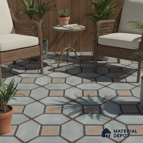 Moroccan Floor Tile TL 07591 Retro Emarald 16 x 16 inch Texture Finish Vitrified Tile - 12 mm | Suitable for Parking, Outdoor & Bathroom | Pattern Alignment May Vary | 2-3 mm Spacer is Mandatory